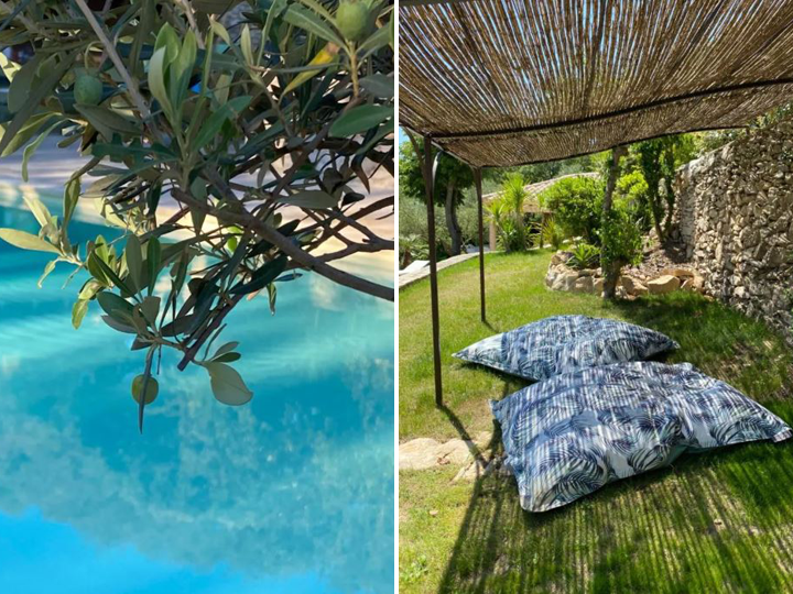 Garden perspective with lounge area by the pool